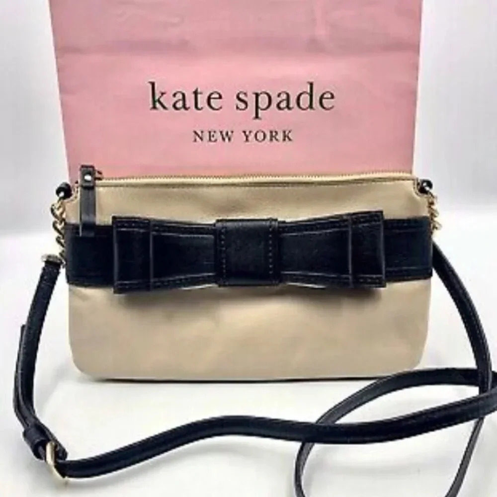 Kate Spade Villabella Avenue Celina Bow Black Tan Leather Crossbody